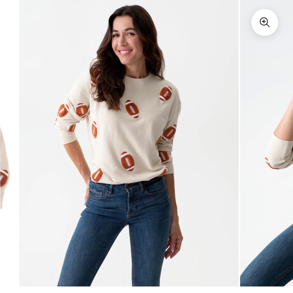 NWOT! Cream Sweatshirt with Football Pattern - Picture 4 of 4